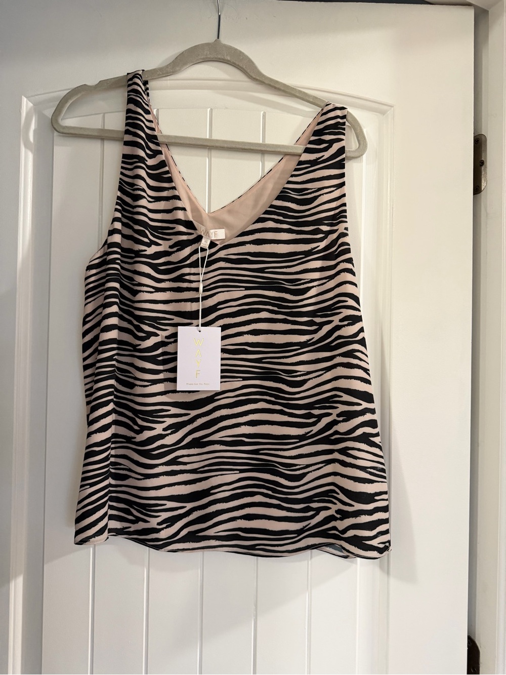 Wayf Black and Cream Zebra-Print Satin Camisole (lined)